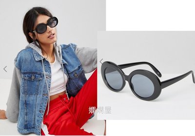 (嫻嫻屋) 英國ASOS-Sunglasses黑色橢圓形膠框太陽眼鏡 現貨