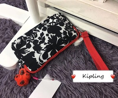 Kipling 猴子包 小黑花 K70109 拉鍊手掛包 零錢包 長夾 手拿包 鈔票/零錢/卡包 輕便多夾層 防水 限量