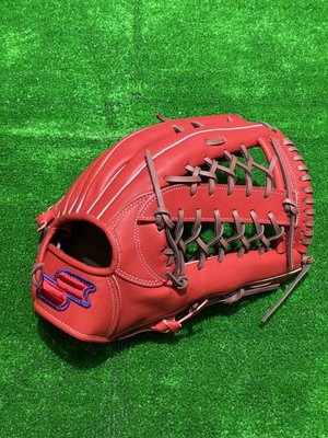 棒球世界 全新SSK全牛皮棒球壘球外野手手套斜T外網檔SSK880E特價紅