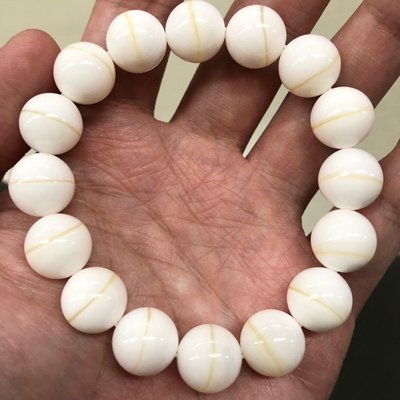 (( 稀少，一線天 )) 金絲白硨磲貝，12mm 手圍16 手珠 手串 手鏈 手鍊 珠珠 念珠 圓珠