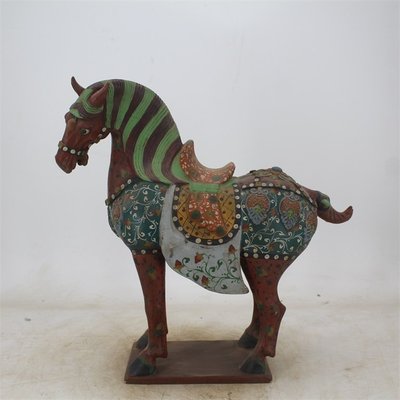 高古瓷器唐三彩彩繪戰馬擺件  高仿博物館收藏 手工手繪仿古瓷器