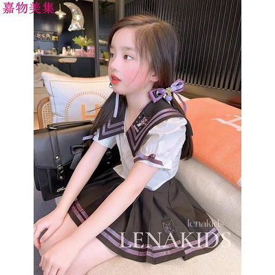 【夏季新品】女童套裝 女童夏季新款學院風庫洛米JK制服套裙 兒童洋氣夏裝短T百褶裙套裝 兒童套裝 女童衣服 庫洛米衣服