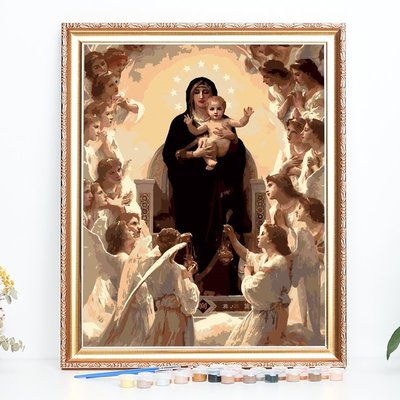 熱銷 數字油畫客廳人物風景動漫diy手繪填色大幅裝飾畫耶穌 圣母與圣子可開發票