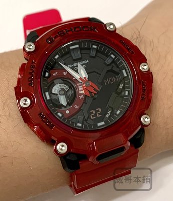 【威哥本舖】Casio台灣原廠公司貨 G-Shock GA-2200SKL-4A 幻象音浪系列 透明紅經典雙顯錶