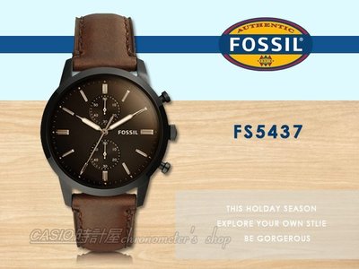 CASIO 時計屋 FOSSIL手錶 FS5437 都會三眼計時男錶 深棕色錶面 防水 (另FS5436)