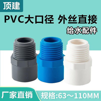 PVC外牙直接 螺紋外絲 直通外螺 接頭 給水管 配件90 110白藍灰色-量大價另議