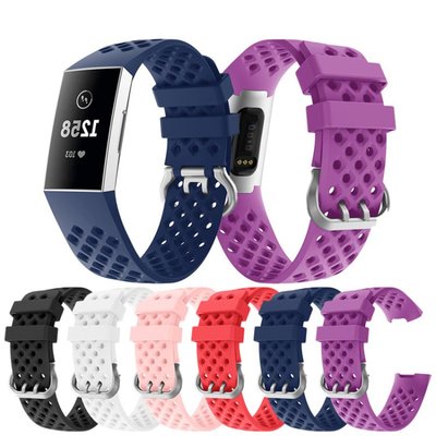 【手錶錶帶】適用Fitbit charge 3\/4智能手環錶帶運動款硅膠透氣替換腕帶男女