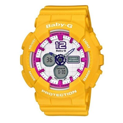 CASIO 卡西歐 BABY-G 休閒運動膠帶錶 (BA-120-9BDR)黃x桃紅