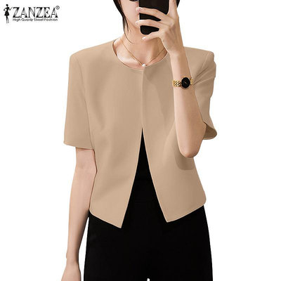 Zanzea 女士韓版日常時尚短袖圓領純色西裝外套 (滿599元免運)