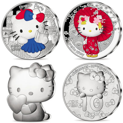Hello Kitty 50週年 法國銀幣 紀念幣 凱蒂貓 日本和服 彩色 純銀 巴黎奧運 收藏品 特展 周邊 生日禮物