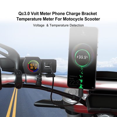 Moto Scooter Qc3.0 伏特計手機充電支架溫度計黑色 A-極限超快感