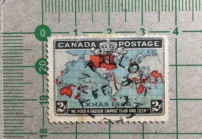 【郵卡庫】【百年票】【地圖】【聖誕節】 加拿大1898年SC78，一便士郵政(水藍)，背貼舊票 SP1024