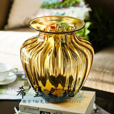 花瓶闌珊樹巴洛克風格大浮雕透明玻璃花瓶器北歐式復古裝飾擺件琥珀灰花器