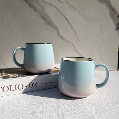 北歐ins漸變 高顏值情侶 陶瓷馬克杯 500ML簡約咖啡杯子 創意水杯微瑕