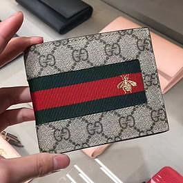 專櫃正品 GUCCI 408827 PVC 咖啡色 綠紅綠 蜜蜂 8卡 短夾 現貨