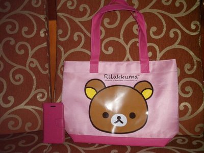 ///可愛娃娃///~正版可愛的懶懶熊/拉拉熊環保購物袋~側肩背袋~手提包~補習袋---約43公分
