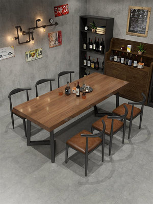 工業風實木餐桌椅loft酒吧餐廳吃飯桌子原木商用餐飲復古餐桌組合