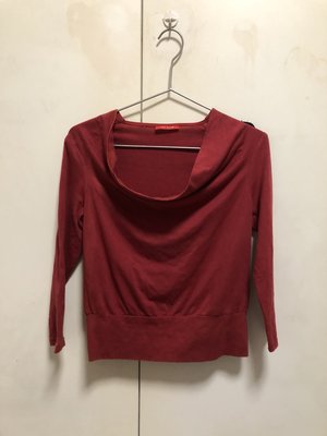 ❤夏莎shasa❤紅色彈性造型垂領八分袖上衣/1元起標