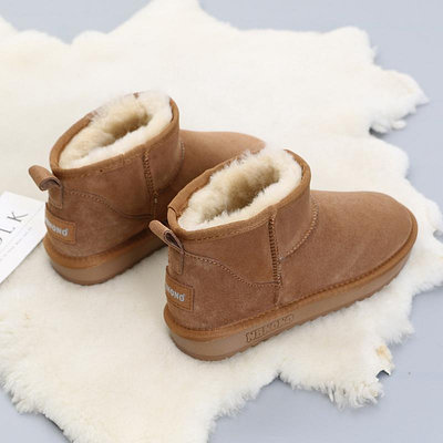 羊皮毛一體雪地靴女2023年新款mini短筒低幫加厚保暖純羊毛棉靴子_佳美優品