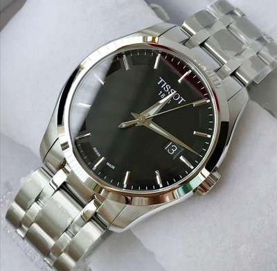 TISSOT Couturier 黑色面錶盤 銀色不鏽鋼錶帶 石英 男士手錶 T0354101105100