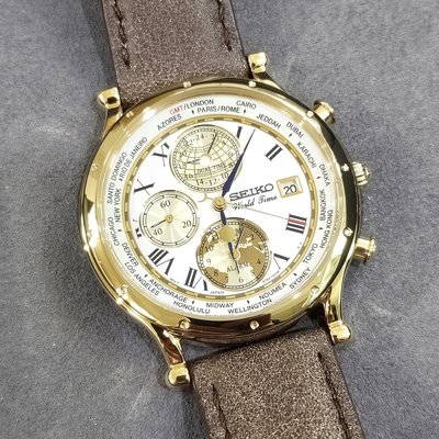SEIKO SPL060P1 精工錶 手錶 40mm 航海之舵 金錶金色 白面盤 咖啡皮錶帶 男錶女錶