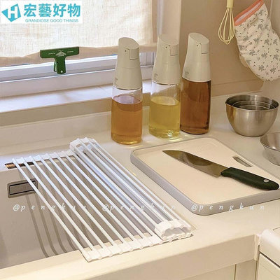熱賣 家用廚房矽膠可摺疊水槽瀝水架 碗碟收納置物架瀝水籃控水神器- 可開發票