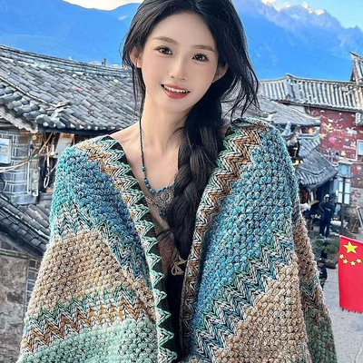 披肩毯子??民族風西藏旅游穿搭斗篷披肩拉薩圍巾女雲南麗江外搭青海草原披風