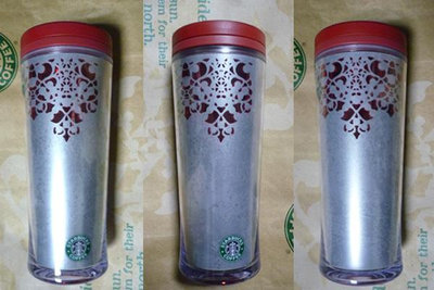 Starbucks星巴克~2009年 聖誕節 紅蓋 銀色華麗隨行杯12OZ~全館隨行杯免運(限交貨便取貨)