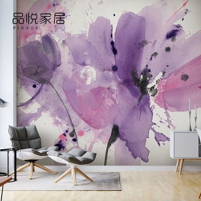 壁紙 貼紙 壁畫北歐抽象涂鴉紫色花卉壁紙創意客廳電視背景墻紙壁畫定制無縫墻布正品 促銷