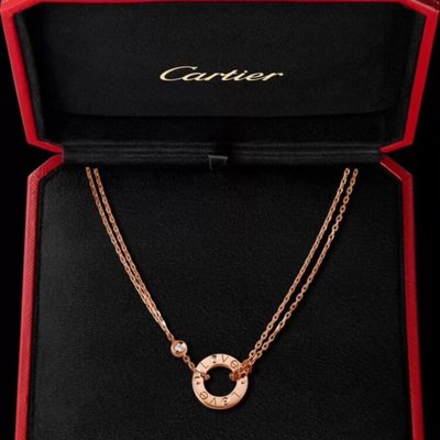 【翰貝格名牌館】全新真品 CARTIER LOVE 系列 玫瑰金 鑲嵌 2顆 鑽石 項鍊 B7224509