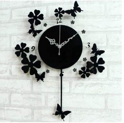 會動的蝴蝶搖擺掛鐘裝飾壁鐘錶時尚創意田園簡約時鐘