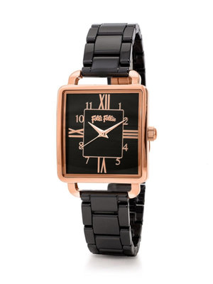 手錶帶 新款FOLLI FOLLIE芙麗陶瓷錶方形簡約黑色陶瓷玫瑰金石英錶女錶