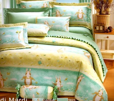 加大雙人涼被床包組100%精梳棉-原野小兔-台灣製 Homian 賀眠寢飾