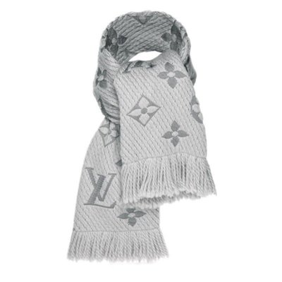 【二手】Louis Vuitton LV Monogram LOGO MANIA 羊毛針織圍巾(珍珠灰) M74742