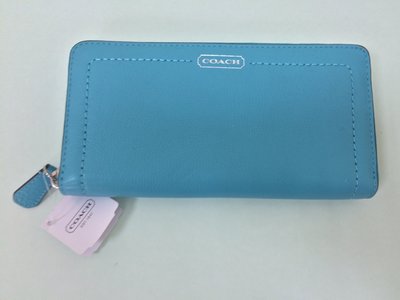 【璽岳國際貿易】美國 COACH F49151 藍色 經典荔枝紋 長夾 皮夾 全新 正品