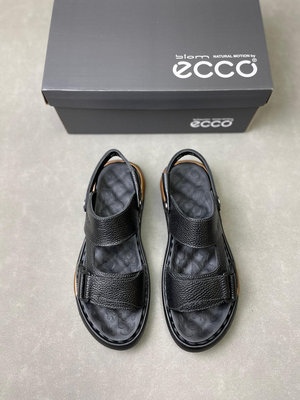 ECCO涼拖鞋男 2024男士露趾涼拖鞋 夏季必備外出兩穿真皮拖鞋 黑色38-44