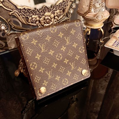 法國專櫃精品名牌 LOUIS VUITTON LV 經典 原花 monogram 摺疊 項鍊 收納盒 釦式小包配件珠寶袋飾品防塵袋珠寶盒Jewelry Box