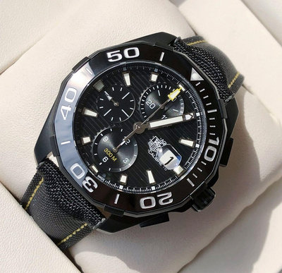 TAG HEUER Aquaracer Calibre 16 黑色錶盤 黑色尼龍錶帶 男士 三眼計時 自動機械錶 CAY218A.FC6361 豪雅 潛水錶