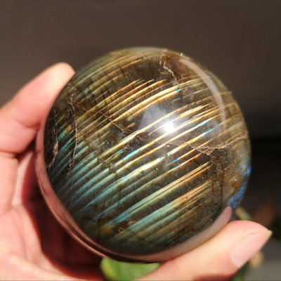 天然拉絲光拉長石水晶球  拉長石球擺件，多彩光強，7.2厘米610 水晶 原石 擺件【玲瓏軒】