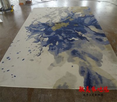 米可家飾~中式中國風藍色水墨畫客廳茶幾臥室書房家用進口羊毛手工地毯定制地毯手工地毯