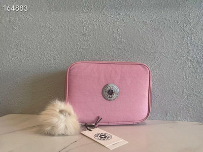 新款熱銷 Kipling K09405 粉色 猴子包 防水輕量輕便簡約拉鍊款夾層 收納包 化妝包 限時優惠