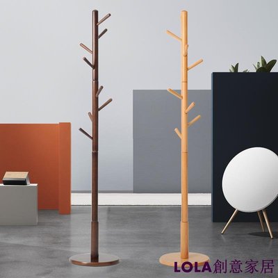 免運-實木落地衣帽架單桿式簡約現代圓盤樹形櫸木掛衣架北歐日式家具-LOLA創意家居