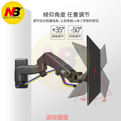 精品NBF150 17-27寸顯示器通用壁掛架氣壓式萬向旋轉拉伸顯示器支架