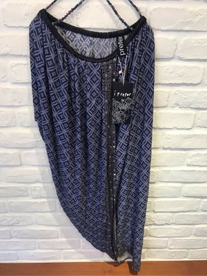 ++特價++新品入荷 設計師品牌I Prefer 藍紫色幾何圖形不規則造型長裙(M)