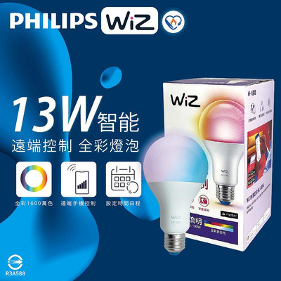 【MY WOO好生活】PHILIPS飛利浦 LED 13W 110V APP手機控制 全彩燈泡 智能 WiZ球泡燈