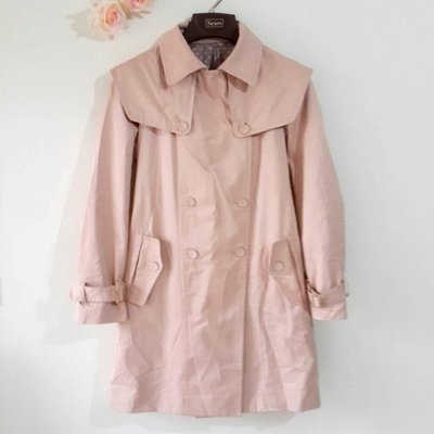【CHIMOMO】港韓 典雅時尚粉色長版風衣 長版外套 長大衣
