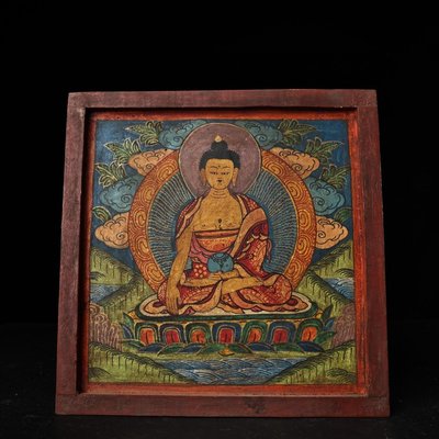 西藏寺院收手繪木板釋迦摩尼唐卡  高30.5厘米  寬30.5厘米  12009988596檀香紫檀 印度 安哥拉紫檀