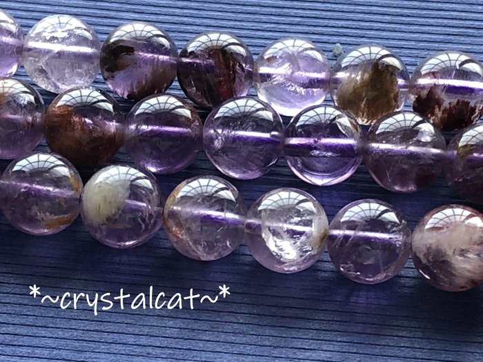 天然紫幽靈異相紫鈦晶圓珠手創飾品配件，10mm單顆| Yahoo奇摩拍賣