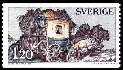【二手】瑞典1971年郵票，郵政馬車，E·施瓦普繪·郵政博物館，斯拉 郵票 錢幣 收藏幣 【伯樂郵票錢幣】-481