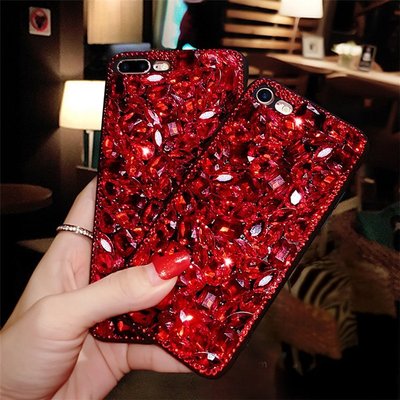 丁丁 潮款 iPhone 8 Plus 奢華紅寶石手機殼 奢華紅色水鑽鑲嵌 蘋果 6s plus 7 Plus 全包防摔
